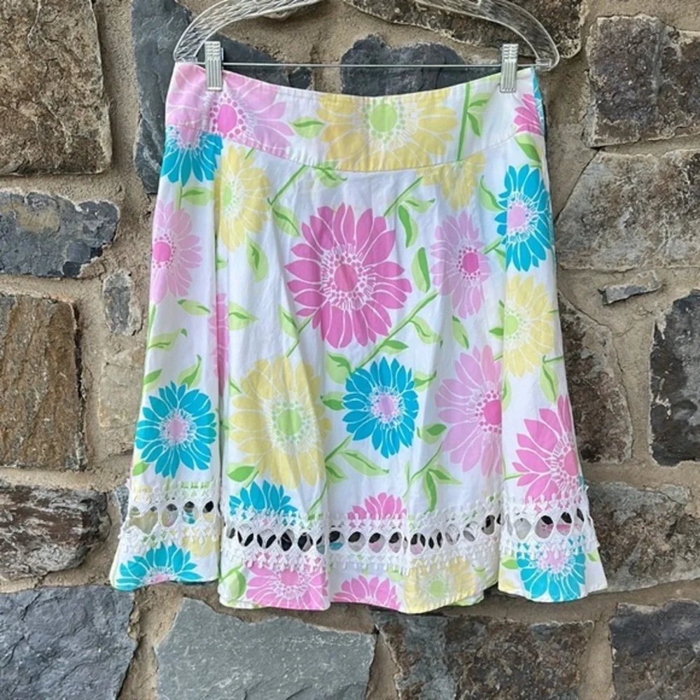 Vintage Lilly Pulitzer pastel floral A-line cotton skirt